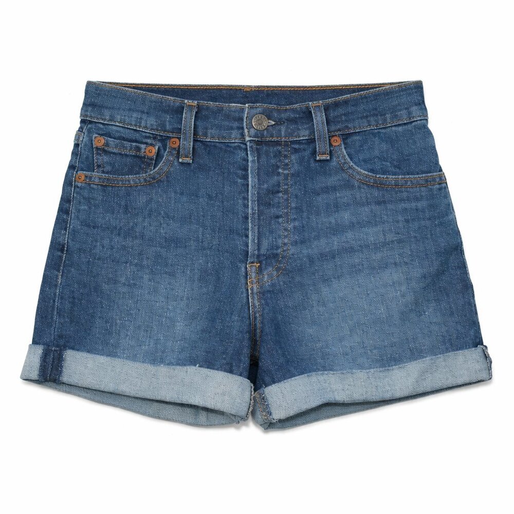 LEVI's Wedgie Short Cuffed Medium Wash Button Front Jean Shorts Size 26